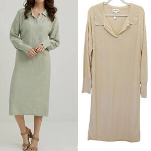 Emproved Long Polo Knit Midi Dress Natural Ivory  White Size L / XL Sustainable